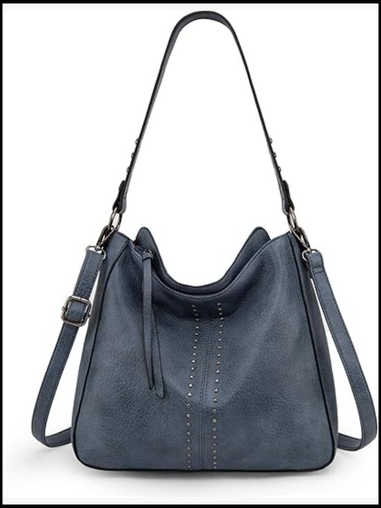 Handbags - Vegan PU Leather Hobo Crossbody Bag with Zipper Closure and Detachable Strap